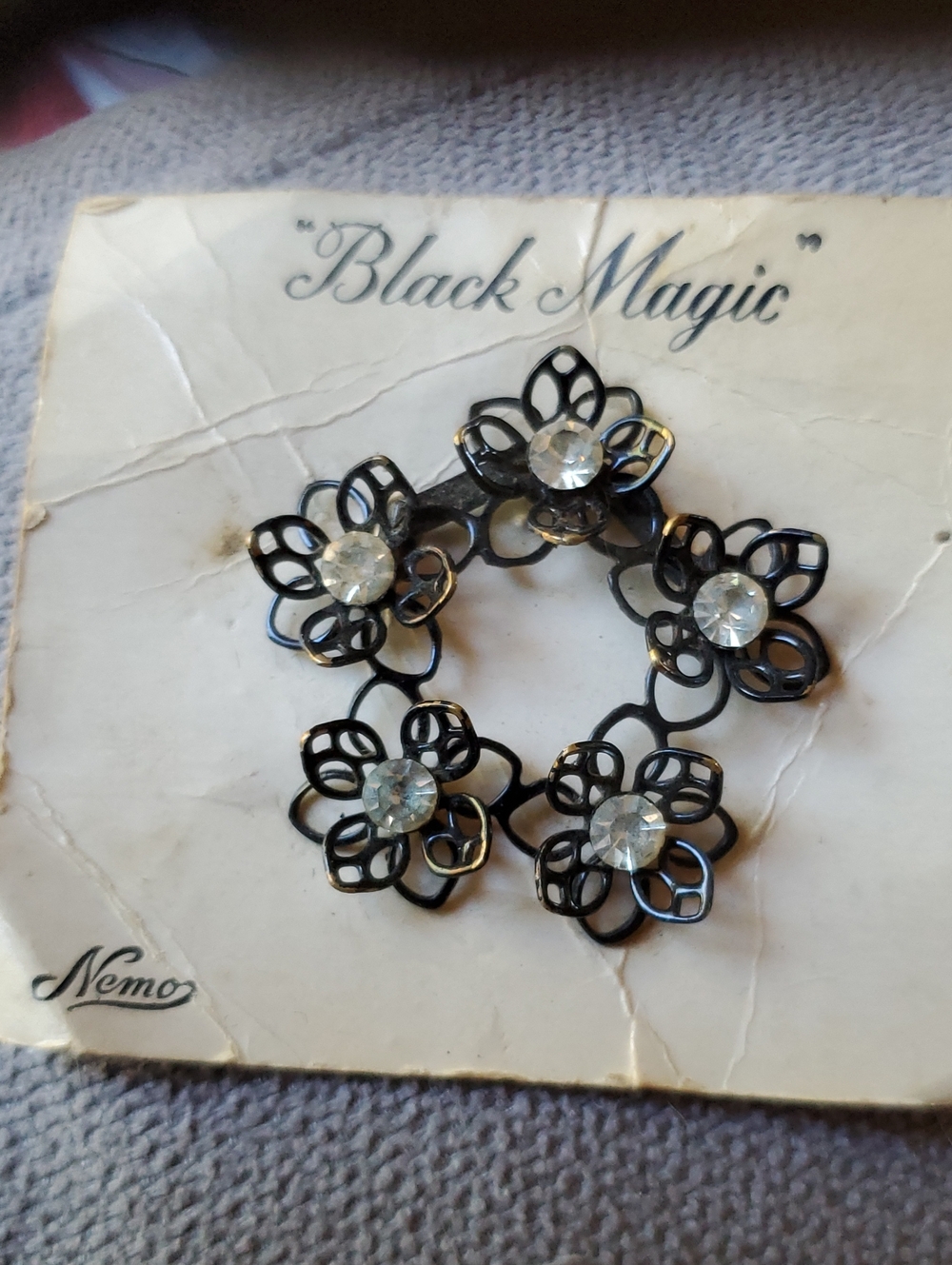 Floral Crystal Brooch - Black